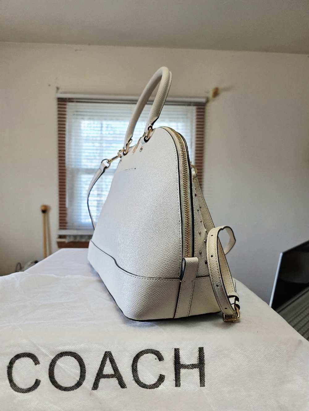 COACH Sierra Satchel + Accordian Zip Wallet w/ Stardust Studs In Chalk - Picture 8 of 16